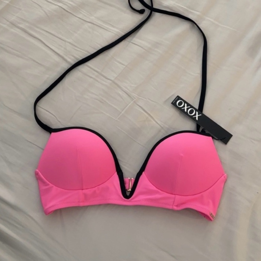 XOXO Vibrant Pink Swim Top with Black Accents
